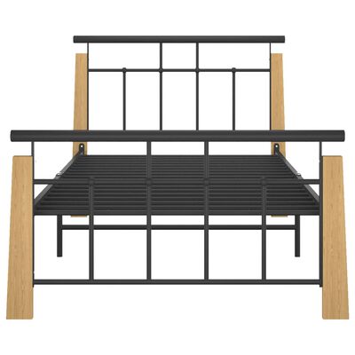 vidaXL Рамка за легло, метал и дъбов масив, 100x200 см