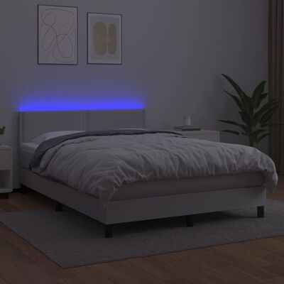 vidaXL Боксспринг легло с матрак и LED бяло 140x200 см изкуствена кожа