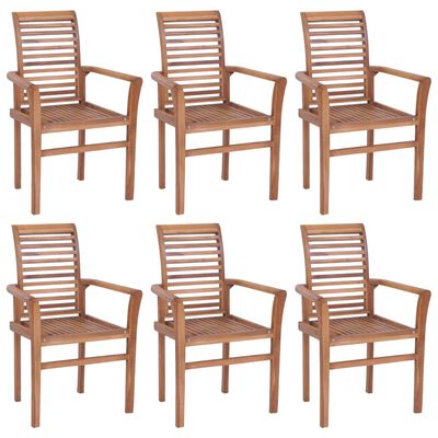 vidaXL Трапезни столове, 6 бр, с кремавобели възглавници, тик масив