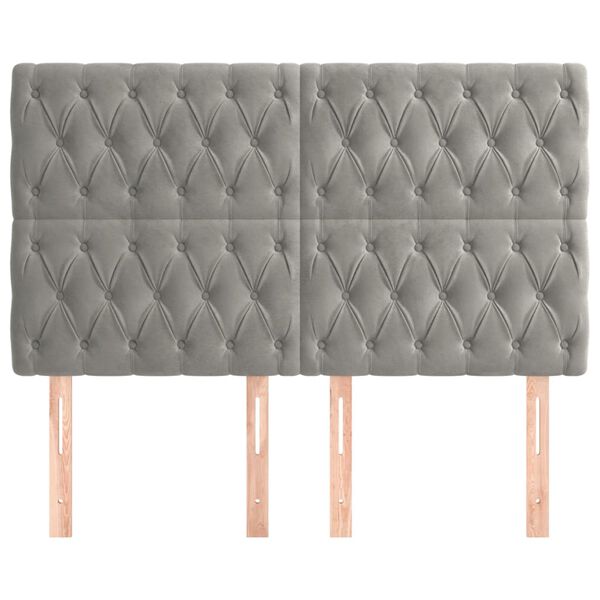 vidaXL Табла за легло, светло сива, 160x7x118/128 см, кадифе