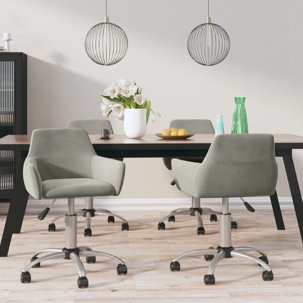 vidaXL Въртящи се трапезни столове, 4 бр, светлосиви, кадифе