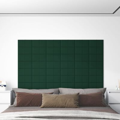 vidaXL Стенни панели, 12 бр, тъмнозелени, 30x15 см, плат, 0,54 м²