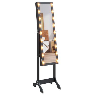 vidaXL Стоящо огледало с LED, черно, 34x37x146 см