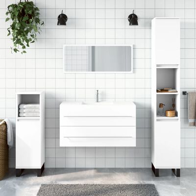vidaXL Шкаф за баня с огледало, бял, инженерно дърво