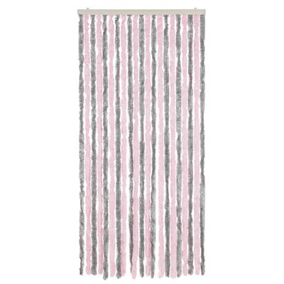vidaXL Ресни за врата против мухи, сиво и розово, 90x200 см, шенил