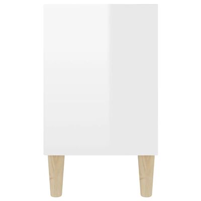 vidaXL ТВ шкаф с крака от дърво масив, бял гланц, 103,5x30x50 см
