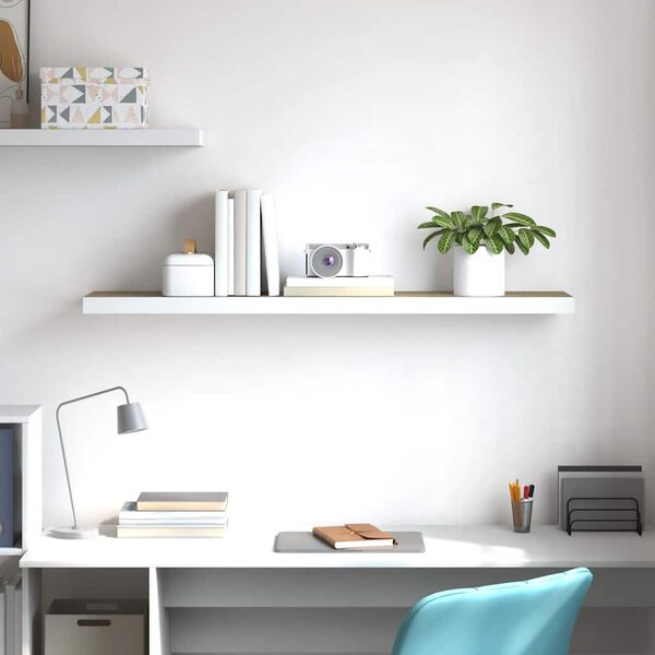 vidaXL Окачен стенен рафт, дъб и бял, 120x23,5x3,8 см, МДФ