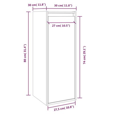 vidaXL Стенен шкаф, бял, 30x30x80 см, борово дърво масив
