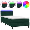 vidaXL Боксспринг легло с матрак и LED, тъмнозелено, 100x220 см, кадифе