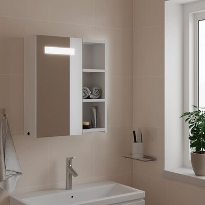 vidaXL Огледален шкаф за баня с LED светлина бял 45x13x52 см