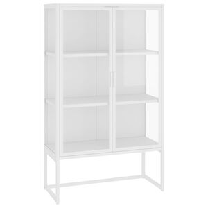 vidaXL Висок шкаф, бял, 80x35x135 см, стомана и закалено стъкло