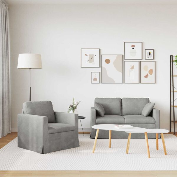 vidaXL Диван 2 pcs Светлосиво 138 x 78 x 80 см Кадифе