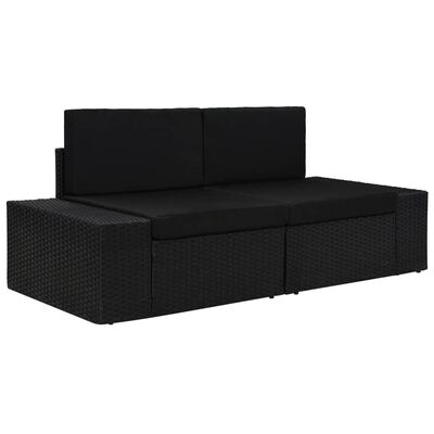 vidaXL Двуместен модулен диван, полиратан, черен