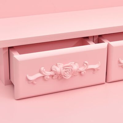 vidaXL Комплект тоалетка с табуретка, розов, 50x59x136 см, пауловния