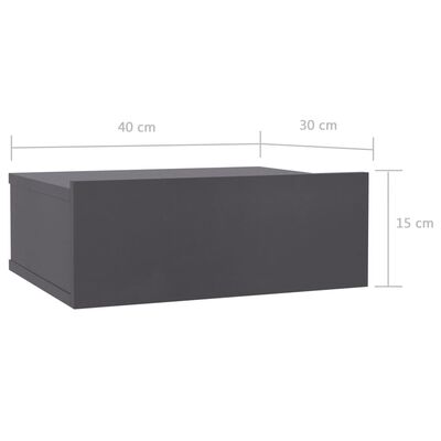 vidaXL Нощни шкафчета за стена, 2 бр, сиви, 40x30x15 см, ПДЧ
