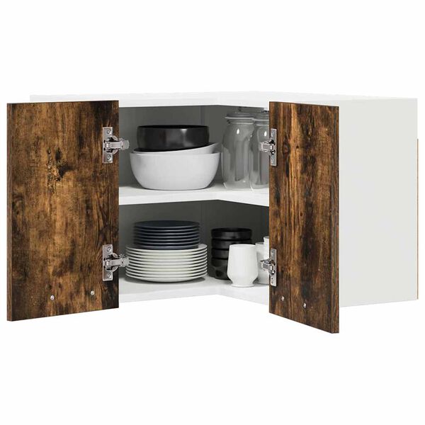 vidaXL Висящ шкаф Димящ дъб и бяло 57 x 57 x 40 см Инженерно дърво