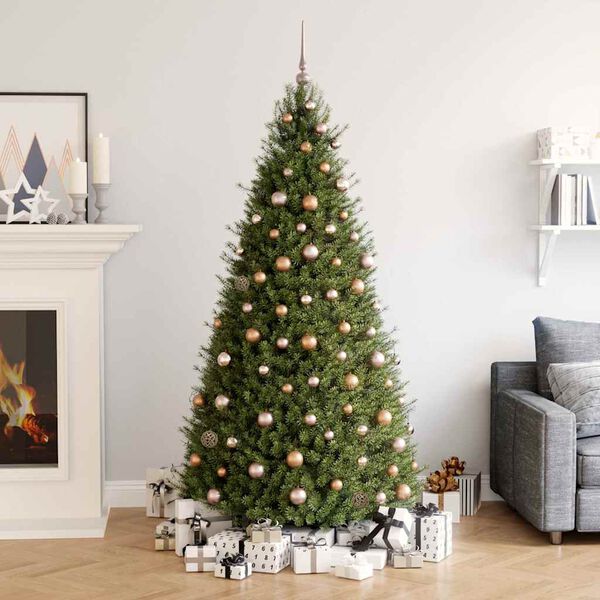 vidaXL Комплект коледни топки 60 части с връх и 150 LED розово злато