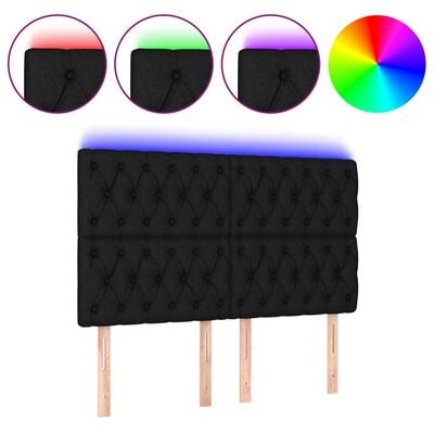 vidaXL LED горна табла за легло, черна, 160x7x118/128 см, плат