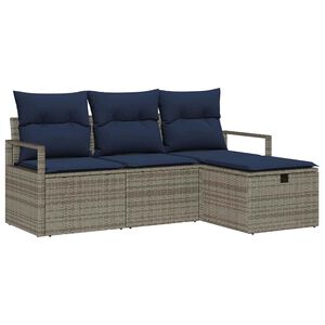 vidaXL Комплект дивани с възглавница 4 pcs Сив и тъмносин полиратан