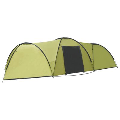 vidaXL Палатка за къмпинг тип иглу, 650x240x190 см, 8-местна, зелена
