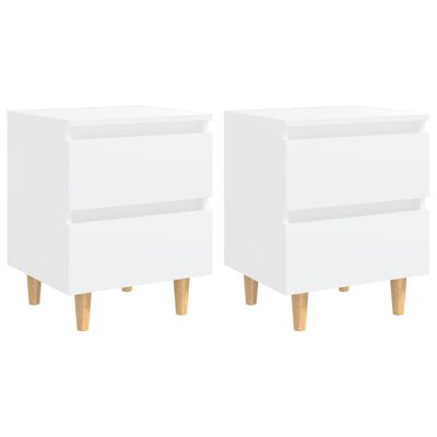vidaXL Нощни шкафчета с крака от боров масив, 2 бр, бели, 40x35x50 см