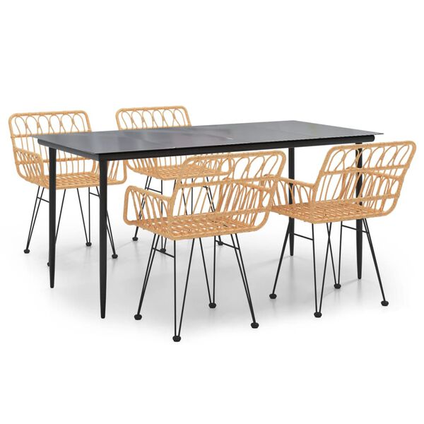 vidaXL Градински трапезен комплект от 5 части, полиратан