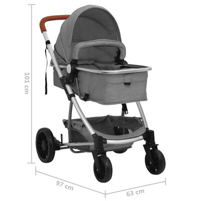 vidaXL Бебешка количка 2-в-1, светлосива, алуминий