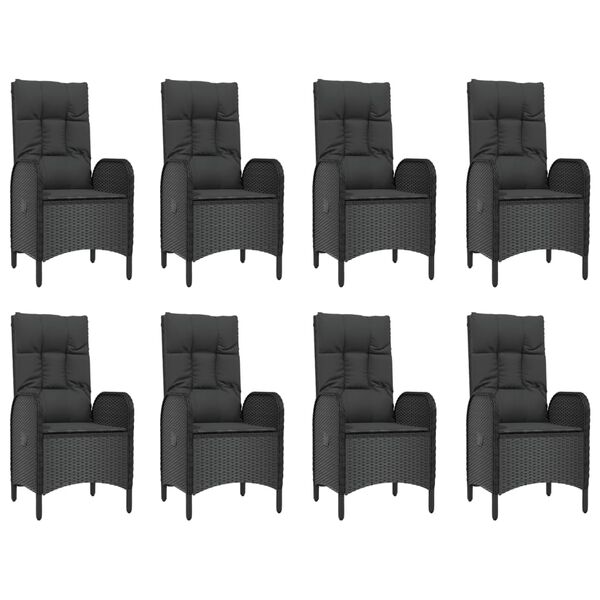 vidaXL Градински трапезен комплект възглавници 9 части черен полиратан