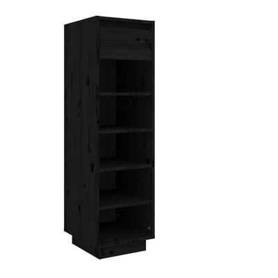 vidaXL Шкаф за обувки, черен, 34x30x105 см, бор масив