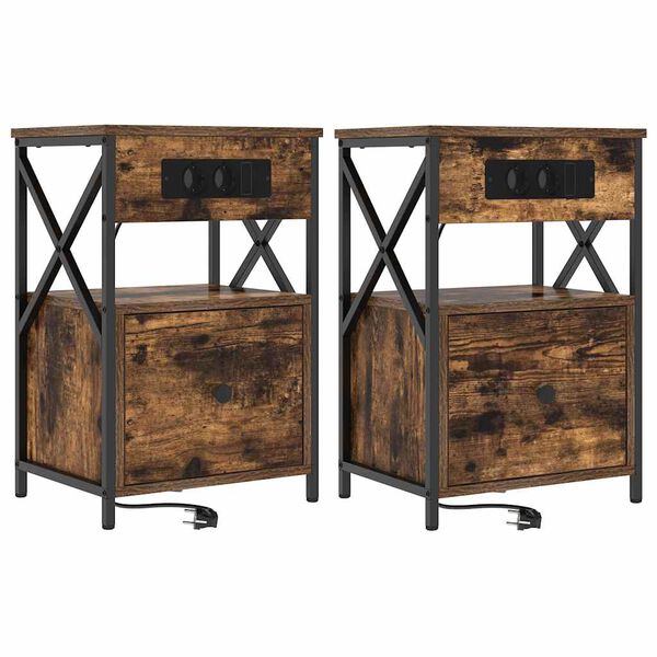 vidaXL Нощен шкаф 2 pcs Димян дъб 40 x 31 x 60 см Инженерно дърво