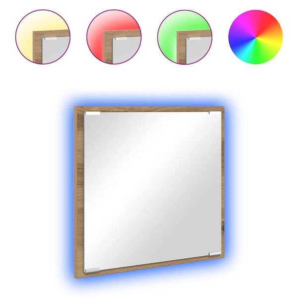 vidaXL LED огледало за баня Дъб 40 x 37 x 8.5 см Инженерно дърво
