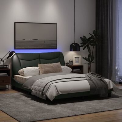 vidaXL Рамка за легло с LED осветление, тъмносива, 140x190 см, плат
