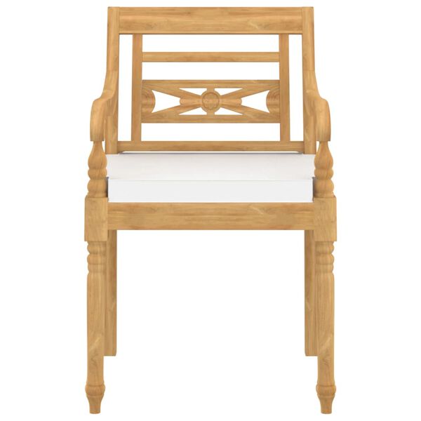 vidaXL Столове Батавия с възглавници, 4 бр, тиково дърво масив