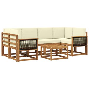 vidaXL Комплект дивани за открито 5 pcs Натурален и Крема