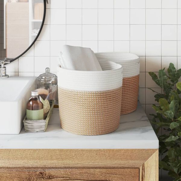 vidaXL Кош за съхранение, 2 бр, кафяво и бяло, &Oslash;28x28 см, памук