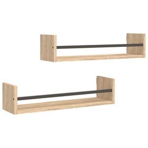 vidaXL Стенни рафтове с пръти 2 бр дъб сонома 60x16x14 см