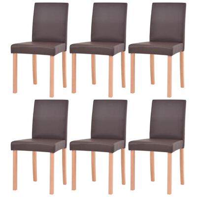 vidaXL Трапезна маса и столове, 7 части, изкуствена кожа, дъб, кафяво