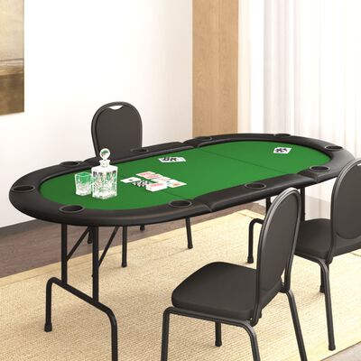 vidaXL Сгъваема покер маса за 10 играча, зелена, 206x106x75 см