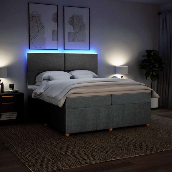 vidaXL Боксспринг легло с матрак, светлосиво, 200x200 см, плат