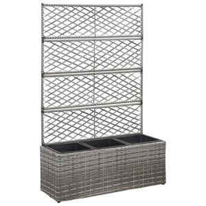 vidaXL Пергола висока леха с 3 саксии, 83x30x130 см, полиратан, сива