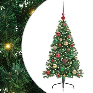 vidaXL Изкуствена коледна елха с подсветка Зелен 120 cm ПВЦ