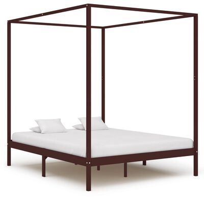 vidaXL Рамка за легло с балдахин, тъмнокафява, бор масив, 180x200 см