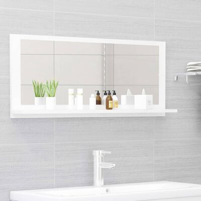 vidaXL Огледало за баня, бял гланц, 90x10,5x37 см, ПДЧ