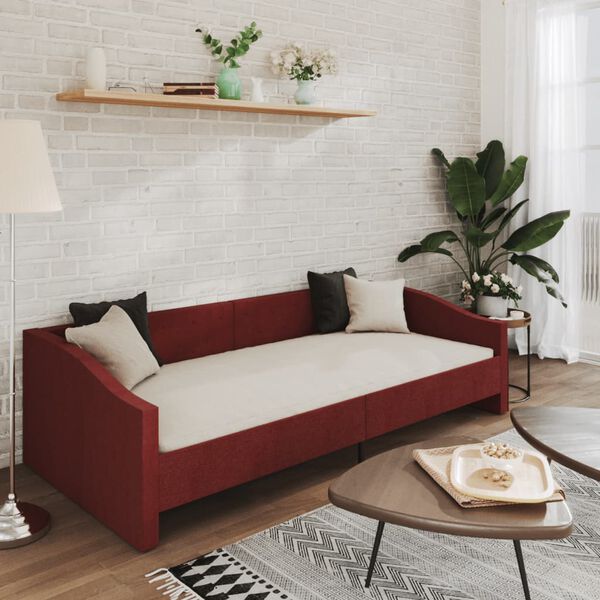 vidaXL Дневно легло с матрак, USB, виненочервено, текстил, 90x200 см