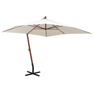 vidaXL Висящ чадър за слънце, 300x300 см, дървен прът, бял