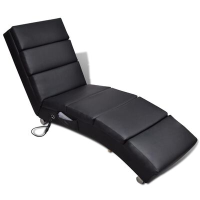 vidaXL Масажен лаундж стол, черен, изкуствена кожа