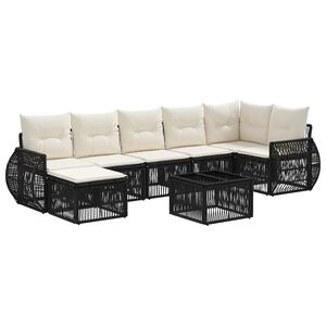 vidaXL Градински Софа Комплект 8 pcs Черно и кремаво бяло полиратан