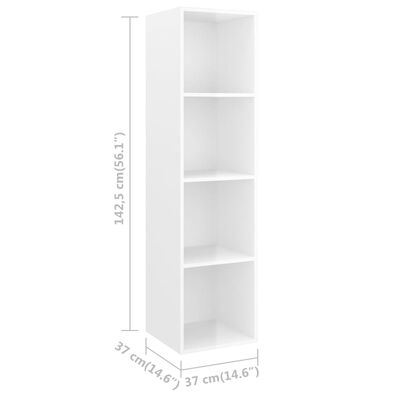 vidaXL ТВ шкаф за стенен монтаж, бял гланц, 37x37x142,5 см, ПДЧ