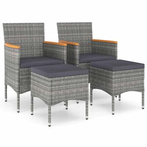 vidaXL Комплект градински стол и табуретка, 4 части, полиратан, сив
