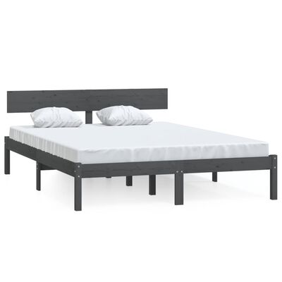 vidaXL Рамка за легло, сива, бор масив, 150x200 cм, King Size